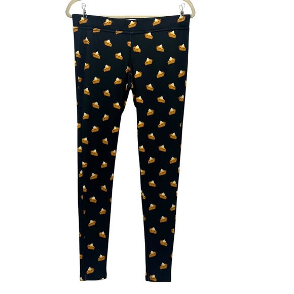 Tipsy Elves Womens Small Leggings Pumpkin Pie Black Orange Thanksgiving Pants - Picture 1 of 9